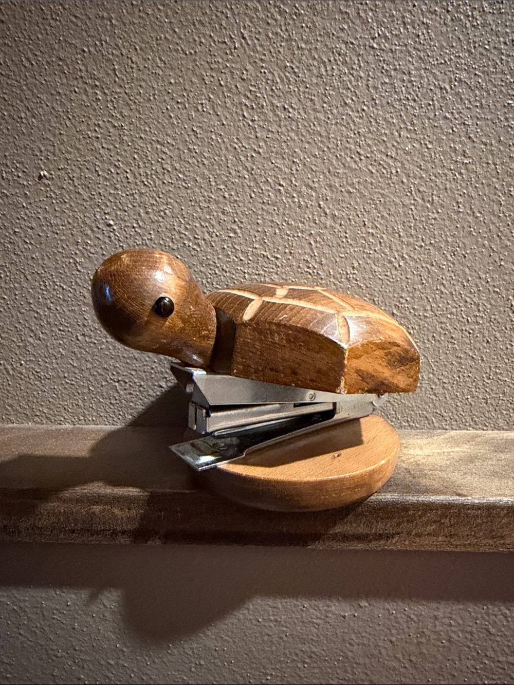 Vintage Turtle Stapler 1970s Wood
